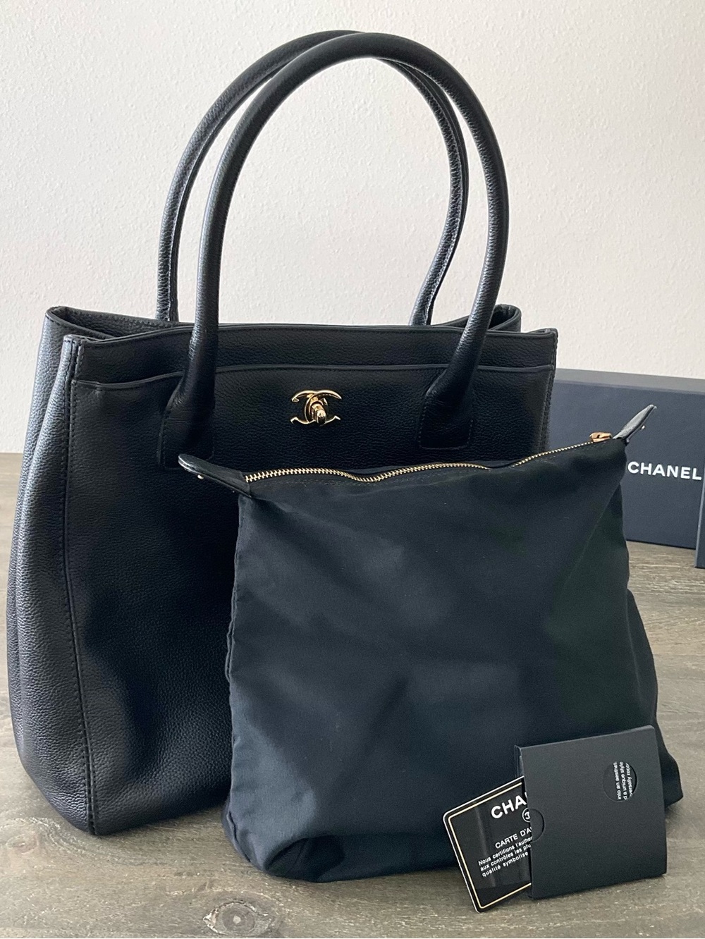 CHANEL BUNDLE Black Leather Tote, Long Flap Wallet, Zip Wallet - Picture 4 of 16